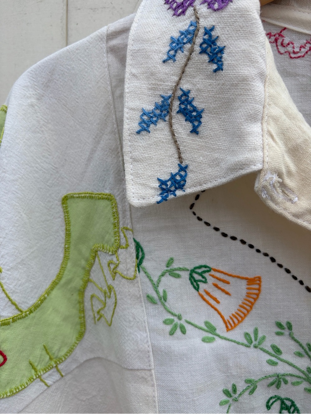 NWT Leeba Marks Dead Stock Vintage Tablecloth Hand Embroidered Blouse Cottage - Picture 6 of 15